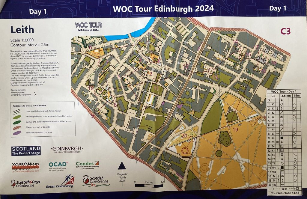 WOC Tour Course 3 Sprint Map, Leith